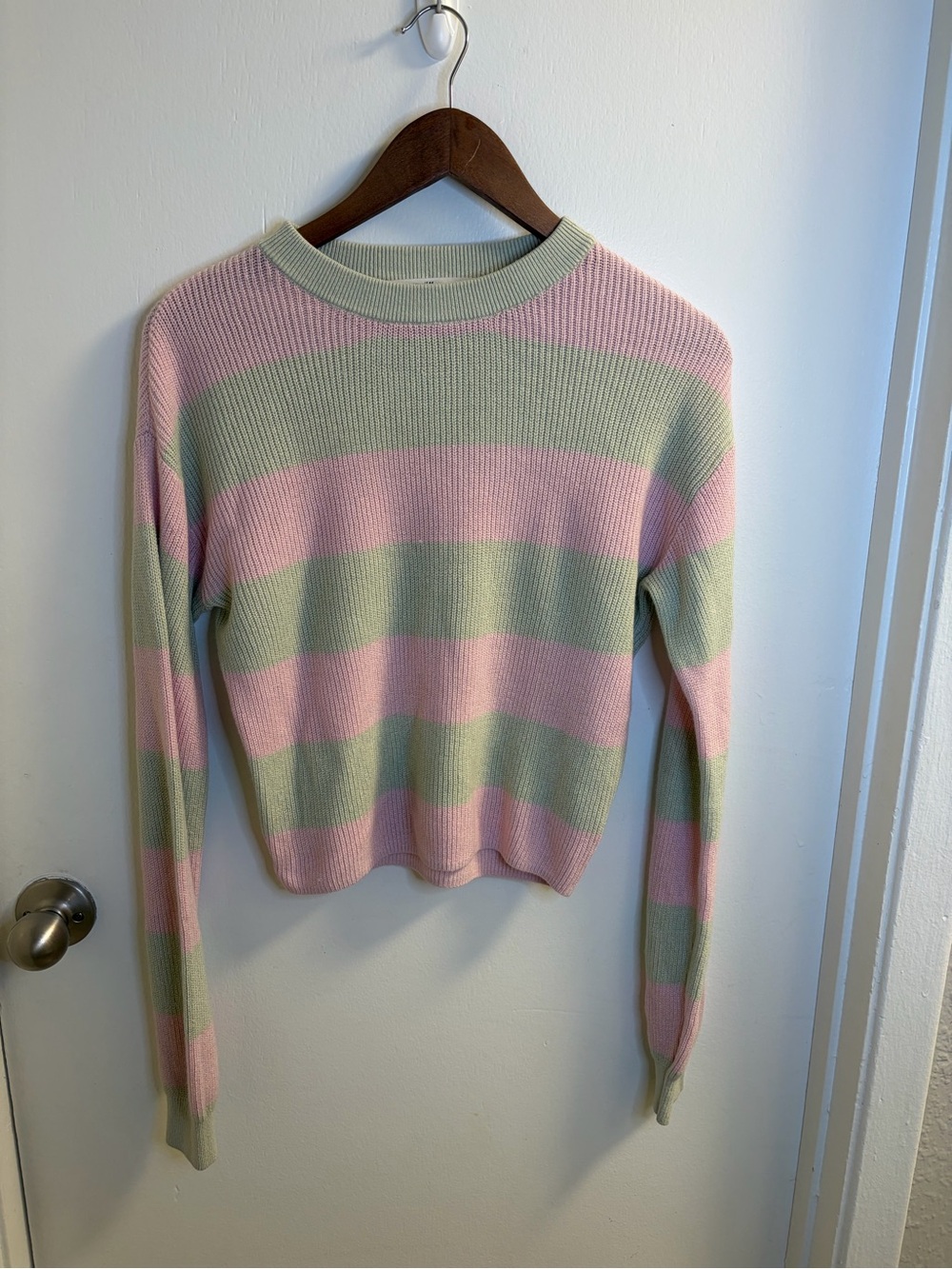 H&M Girls 14+ Pink Beige Striped Knit Sweater Teen Y2K Preppy